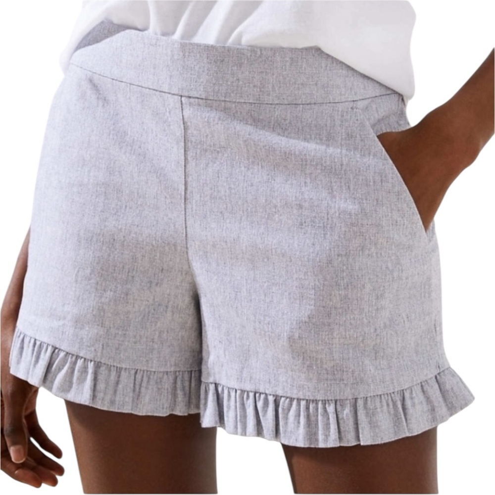 New LOFT Gray Ruffle Hem Shorts Size 00 Riviera Textured Cotton Blend